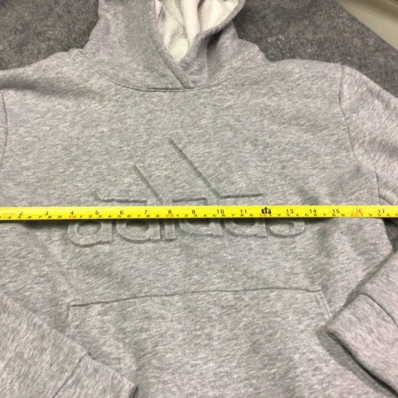 Adidas Hoodie Sweater Long Sleeves Grey Embossed 3D Logo Youth Unisex Large - Picture 4 of 10